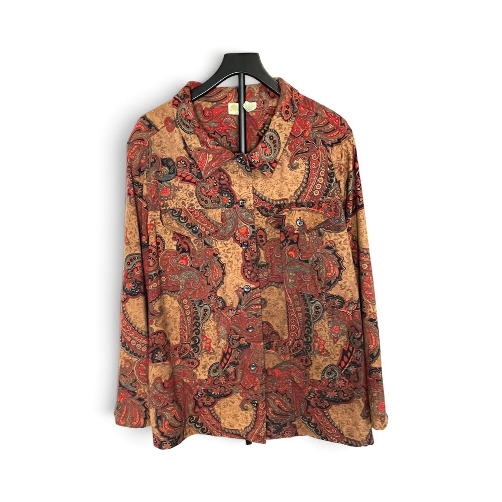 Islander Women’s 3X Paisley Velvet Feel Shirt Button Up Stretch Plus Size
